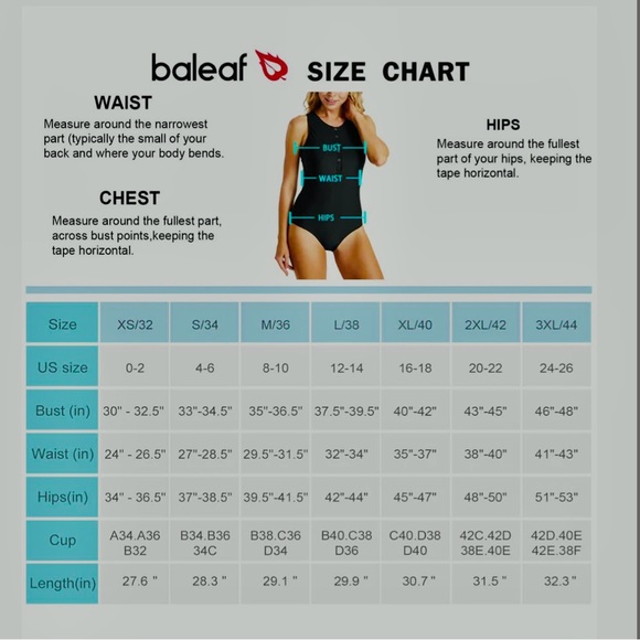 BALEAF Women's Racerback Athletic One Piece Modest swim training swimsuit sz 36 - Picture 9 of 9